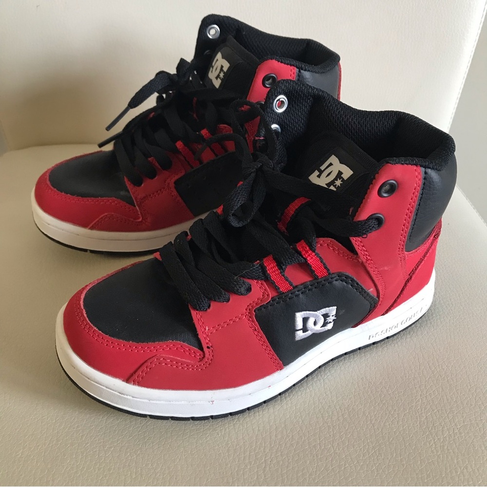 DC Kids Red and Black High-Top Skate Sneakers